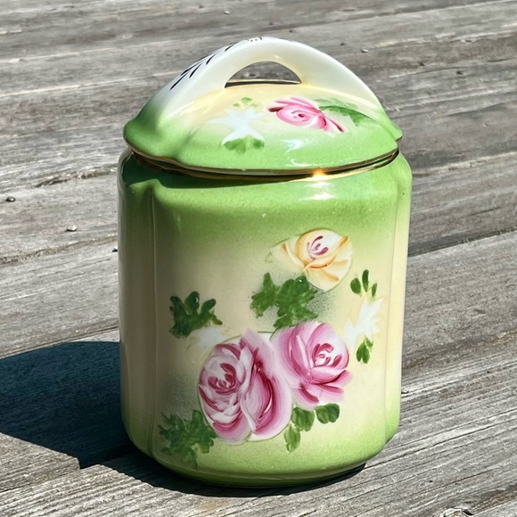 Limoges Other - Vintage Limoges Hand Painted Floral China Lid Biscuit Cookie Jar Roses Canister